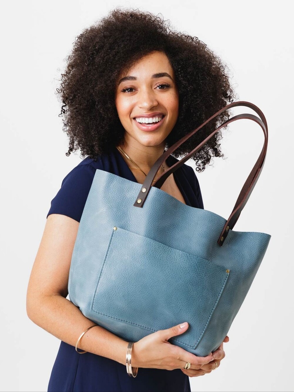 Portland leather company medium blue tote